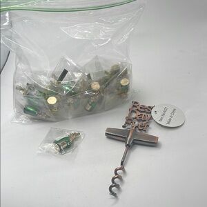 Copper Wine Corkscrew‎ with Green Bottle bubbly charms Lot